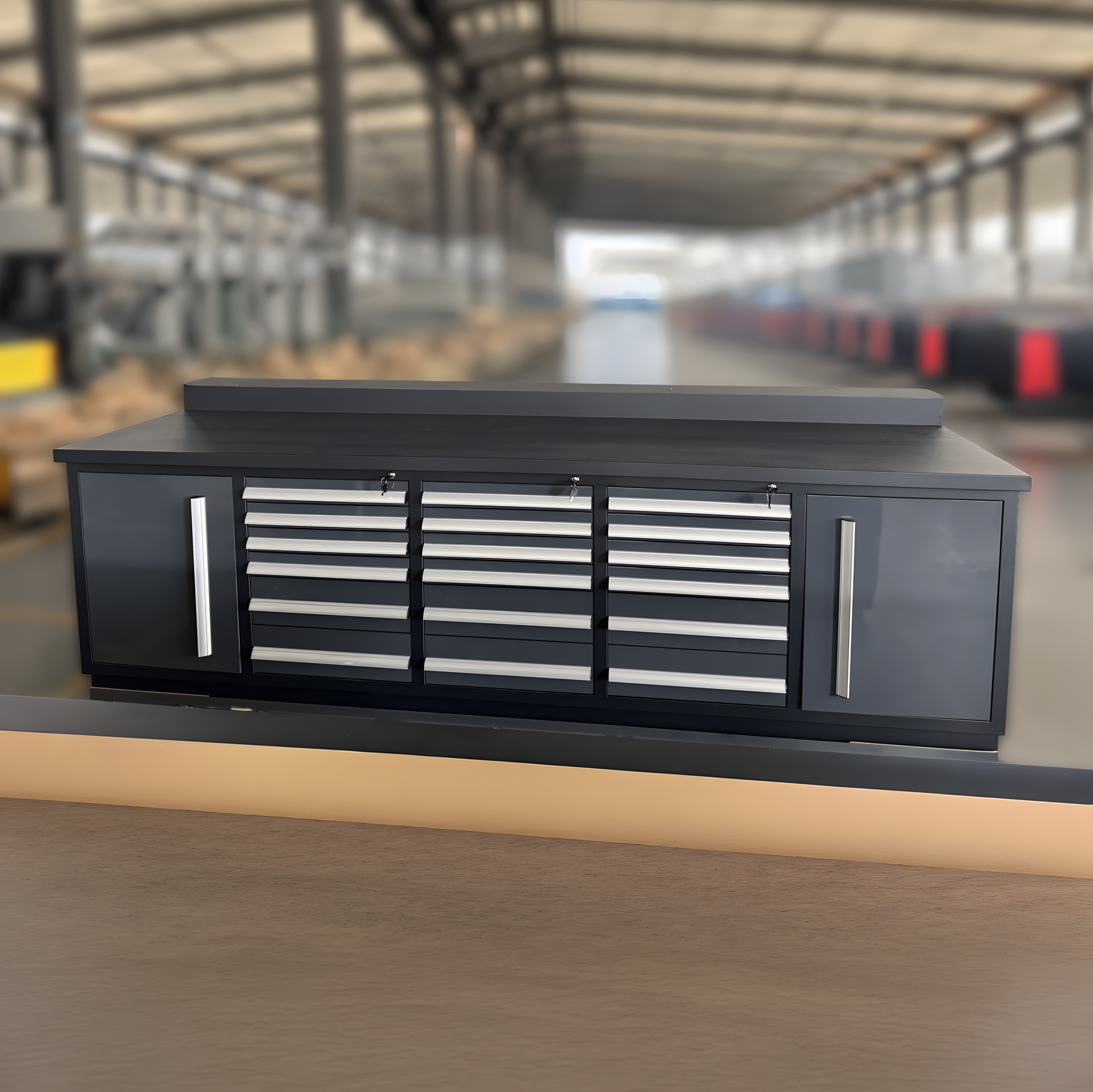 Profi Werkbank 285 cm mit 18 Schubladen – Anthrazit