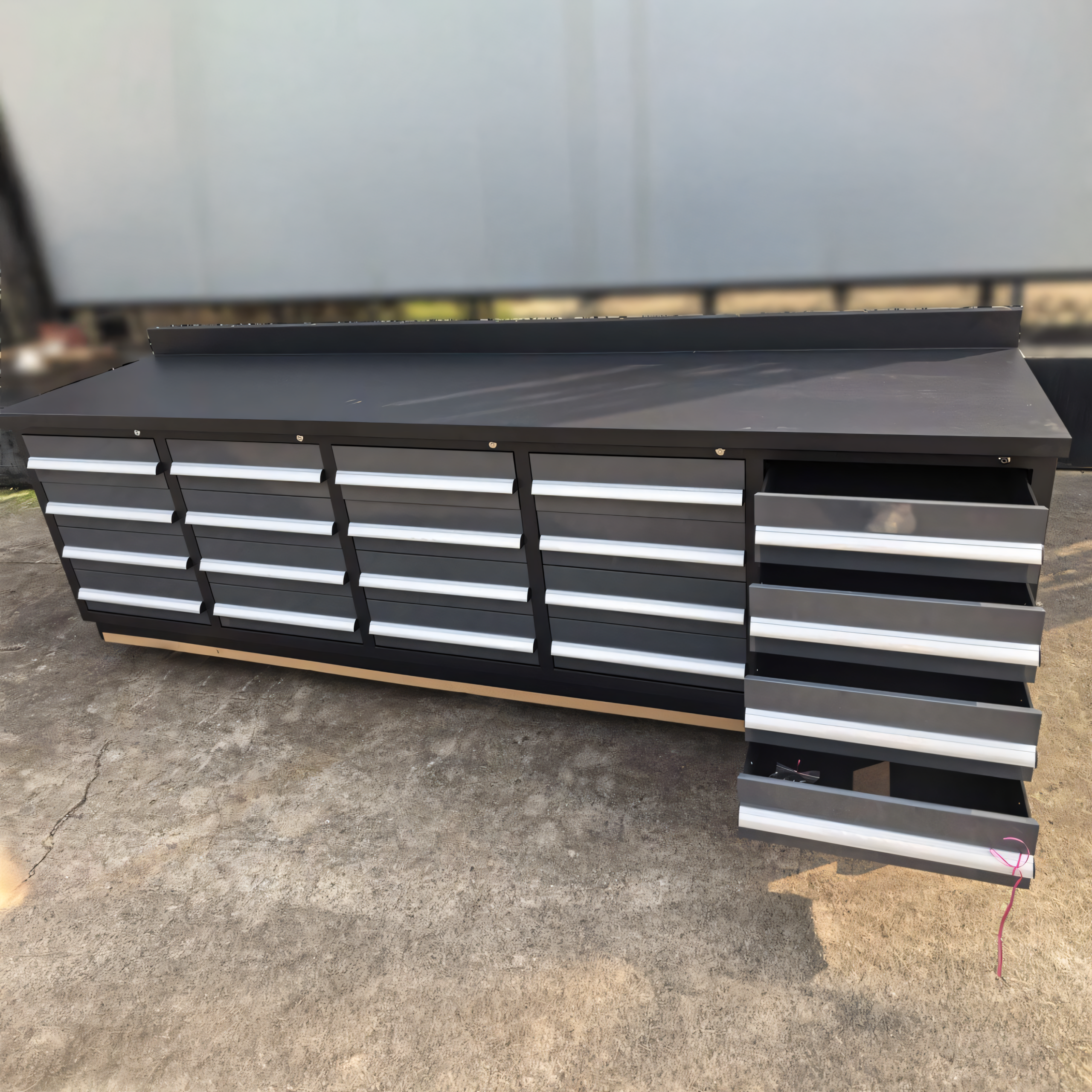 Profi Werkbank 285 cm mit 20 Schubladen – Anthrazit
